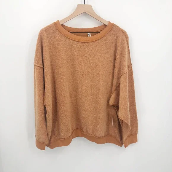 FREE PEOPLE Kelly Washed Cognac Sweatshirt Set Shorts Top Size Medium NEW - Picture 2 of 13